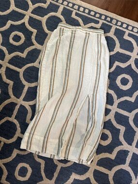 Madewell Light Cream Linen Stripe Midi Skirt
